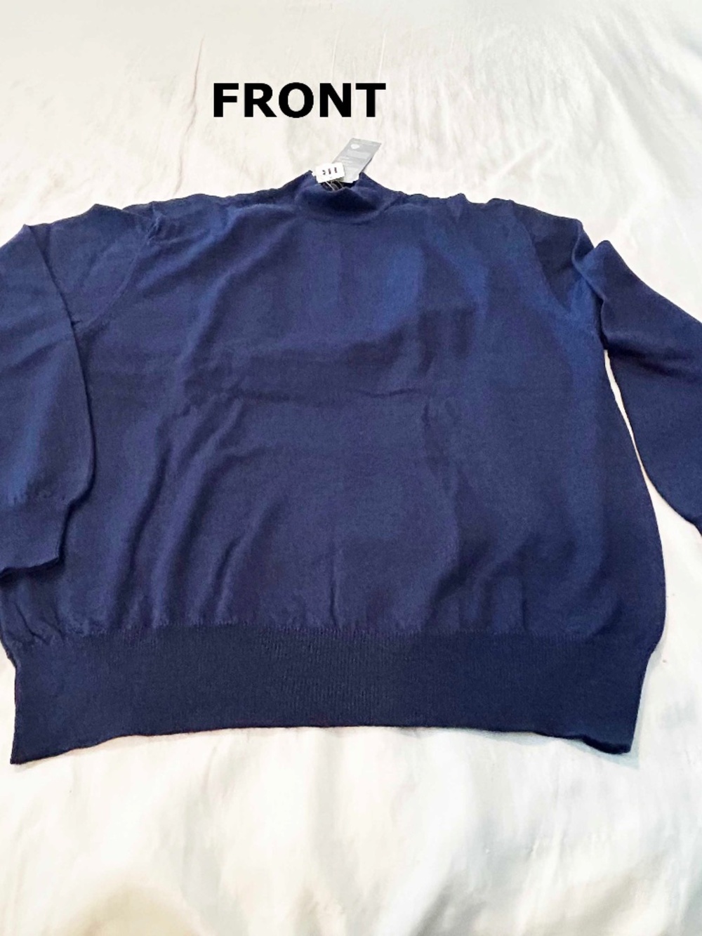 SWEATER, 100% FINE MERINO WOOL, MOCK NECK, DEEP BLUE, SIZE L, MADE IN ITALY, RIB